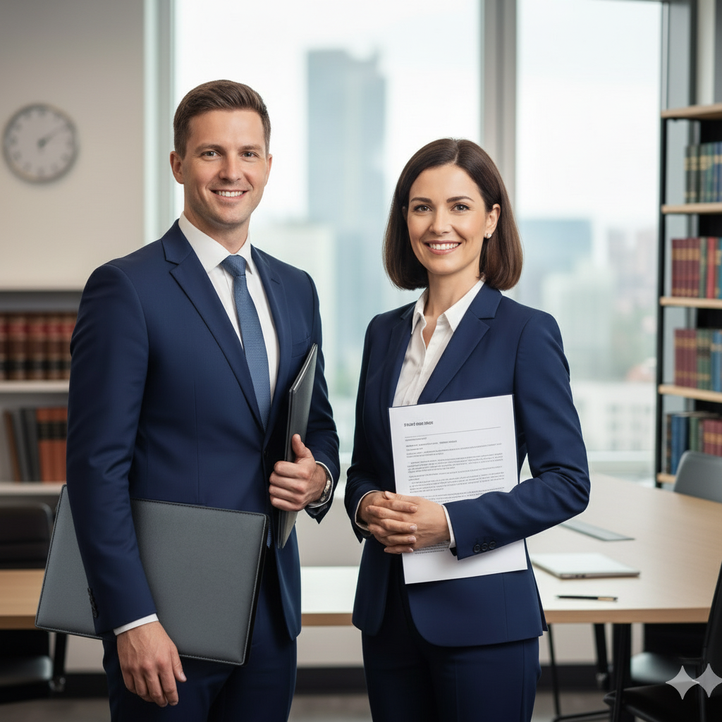 Юристы по банкротству физических лиц: мужчина и женщина в офисе.